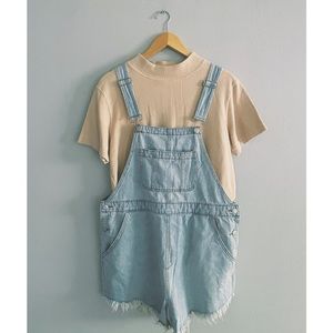 Pale Wash Denim Bib Overall Shorts